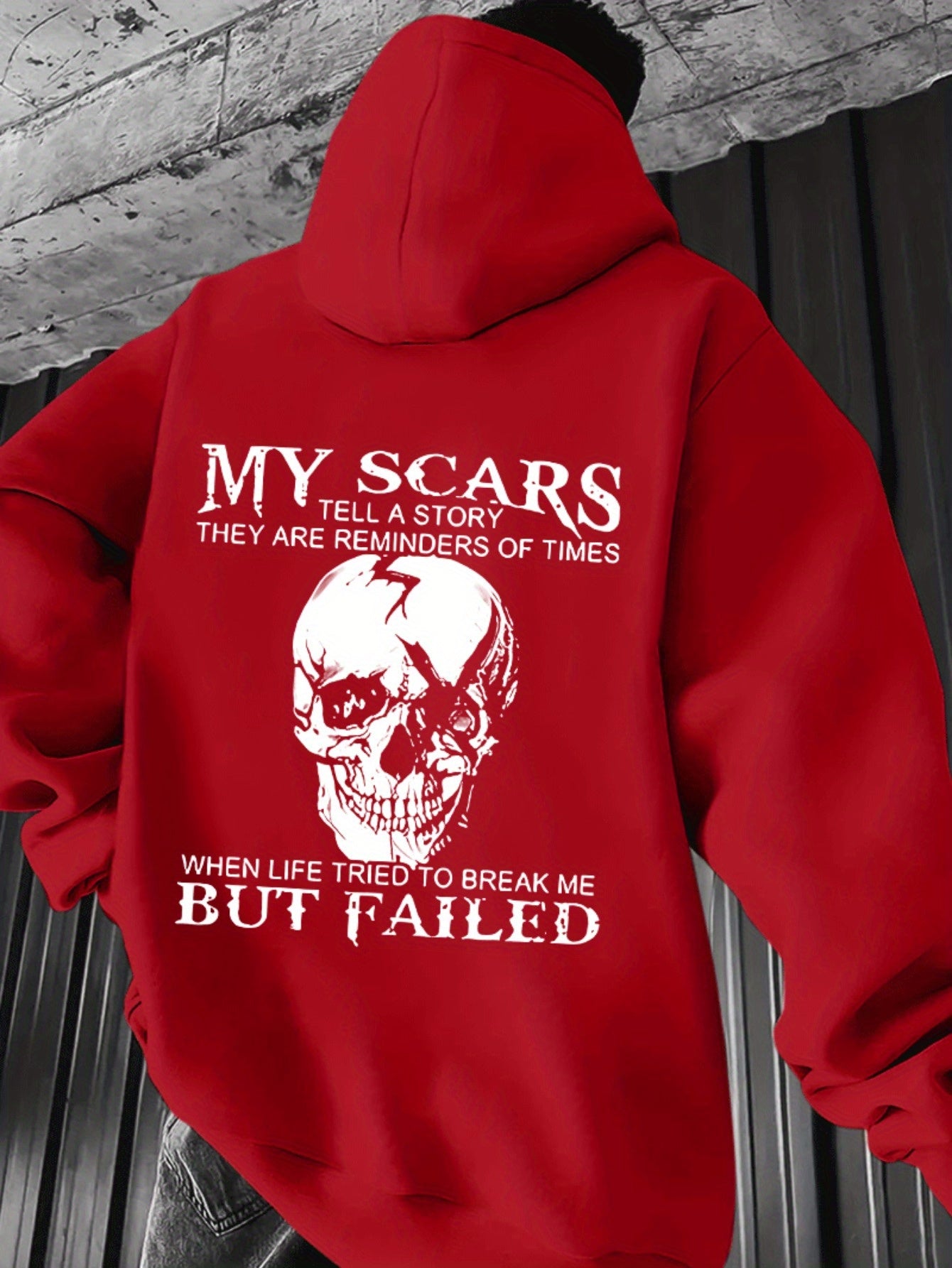Sweat à capuche homme « My Scars Tell a Story » – Imprimé tête de mort au dos, motivation