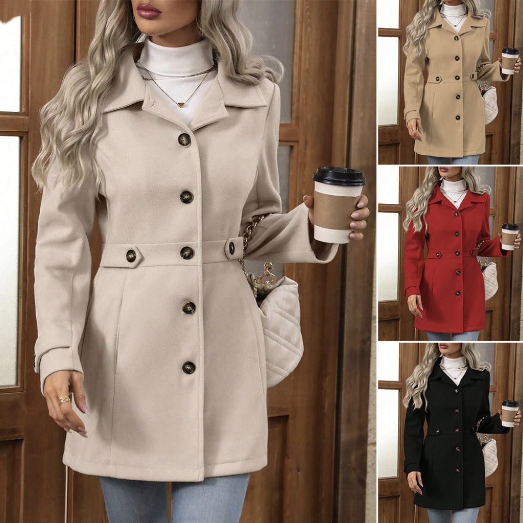 Loom & Soul™ Elegante Abrigo de Lana – Chaqueta de Solapa Cruzada de Largo Medio para Mujer, para un Estilo Invernal sin Esfuerzo