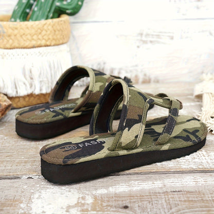 Camouflage Flat Sandals – Military Green Thick Sole Flip Flops