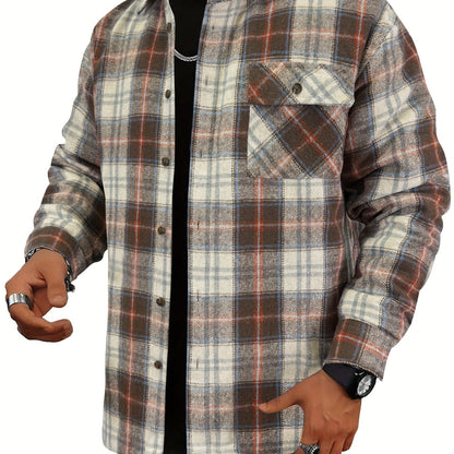 Chaqueta tipo camisa de lana a cuadros para hombre – Sobrecamisa cómoda a cuadros con botones