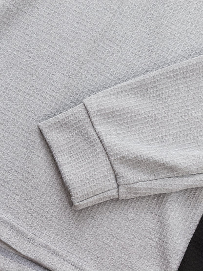 Chemise Henley gaufrée pour homme – Haut boutonnée toutes saisons blanc et noir