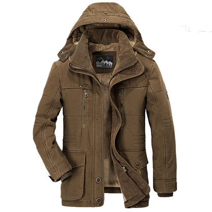 Abrigo de algodón con capucha para hombre – Cárdigan de invierno grueso con múltiples bolsillos