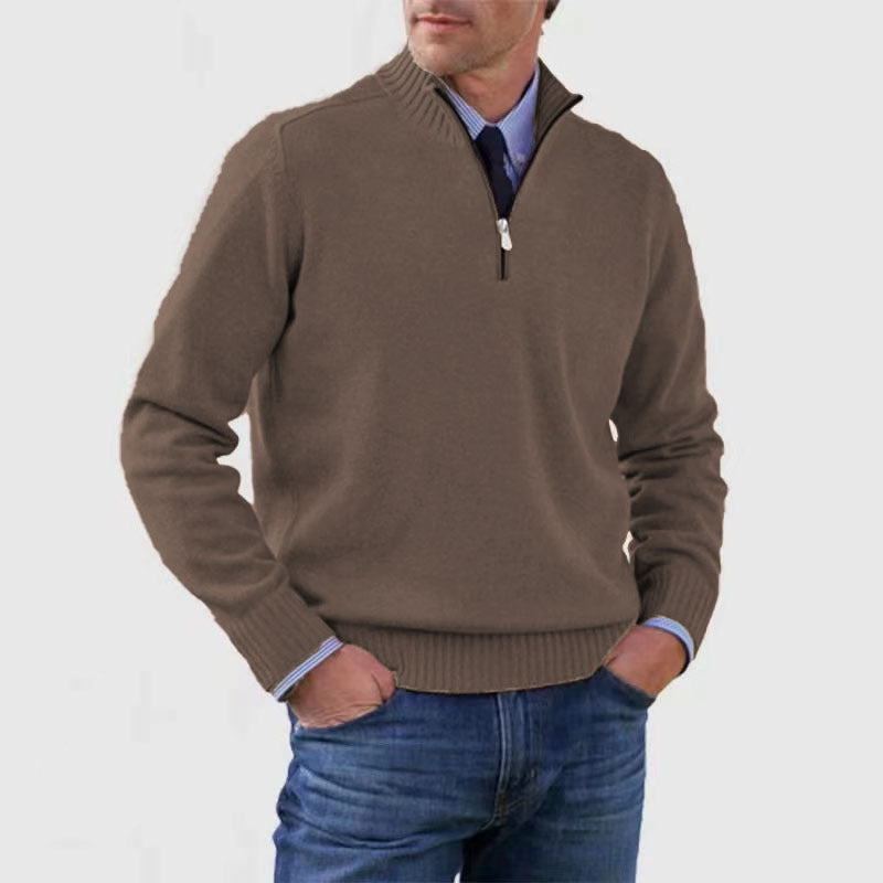Suéter de cuello alto para hombre Loom & Soul™ – Jersey de punto de invierno ajustado con cremallera en el cuello