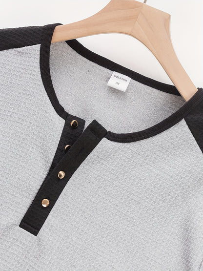 Chemise Henley gaufrée pour homme – Haut boutonnée toutes saisons blanc et noir