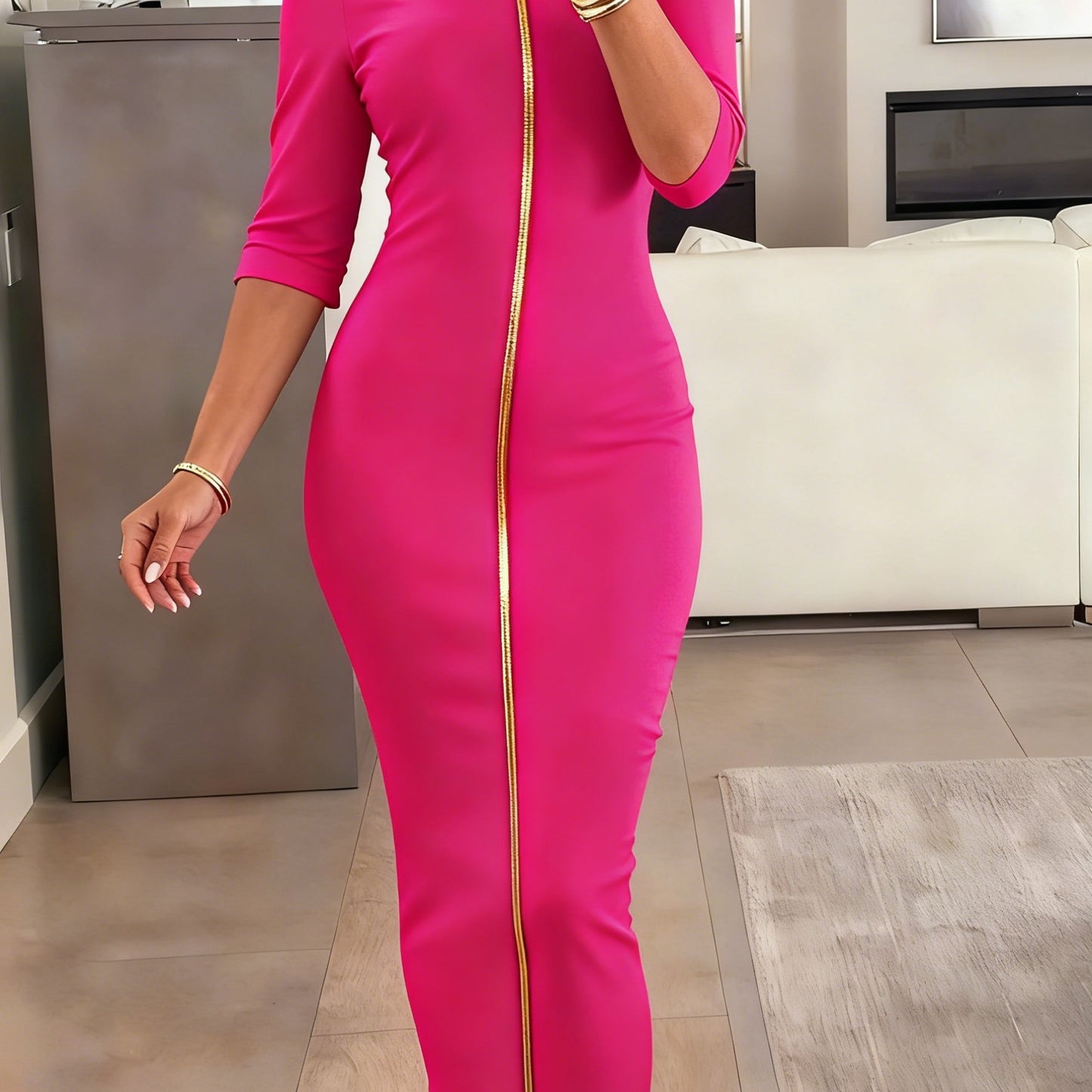Vestido midi ajustado con cuello barco – Vestido elegante de manga corta con corte entallado