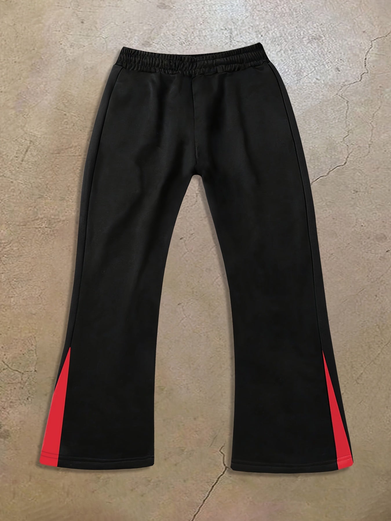 Pantalones Acampanados Negros para Hombre – Pantalones de Calle con Estampado de Cruz y Raya Roja