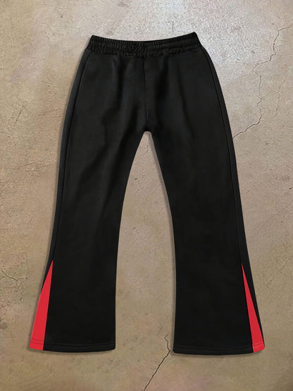Pantalones Acampanados Negros para Hombre – Pantalones de Calle con Estampado de Cruz y Raya Roja