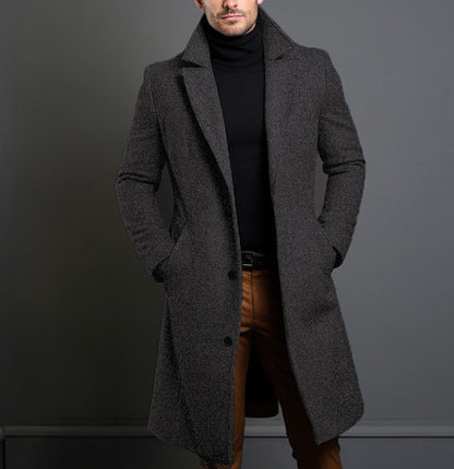Abrigo largo de lana de invierno para hombre Loom & Soul™ – Solapa clásica, botonadura sencilla