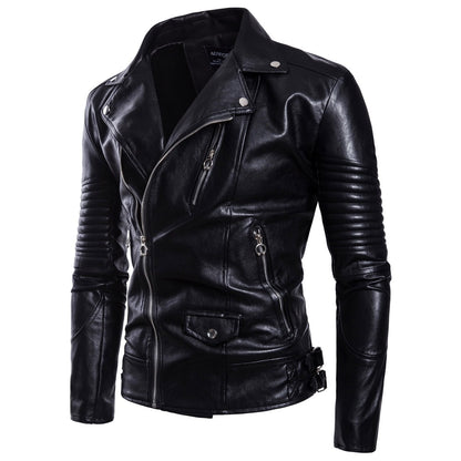 Chaqueta de cuero de oveja Loom & Soul™ para hombre – Abrigo ajustado con cremallera estilo europeo y cuello de traje