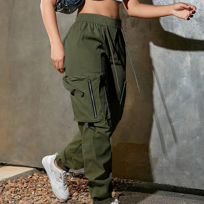 Pantalones cargo de mujer con cordón ajustable – Corte casual urbano con múltiples bolsillos