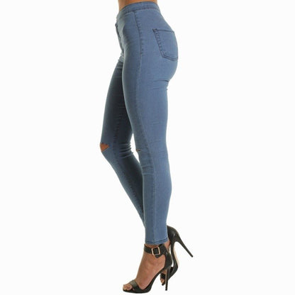 Loom & Soul Vaqueros ajustados de tiro alto rotos elásticos para mujer