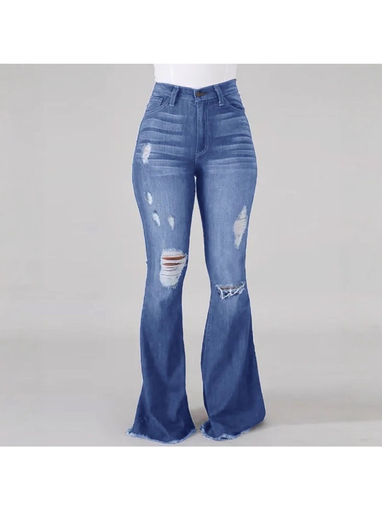 Vaqueros Acampanados de Talle Alto – Denim Elástico Ajustado con Rasgaduras
