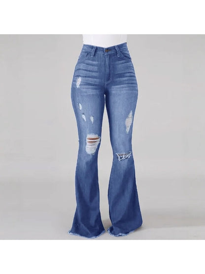 Vaqueros Acampanados de Talle Alto – Denim Elástico Ajustado con Rasgaduras
