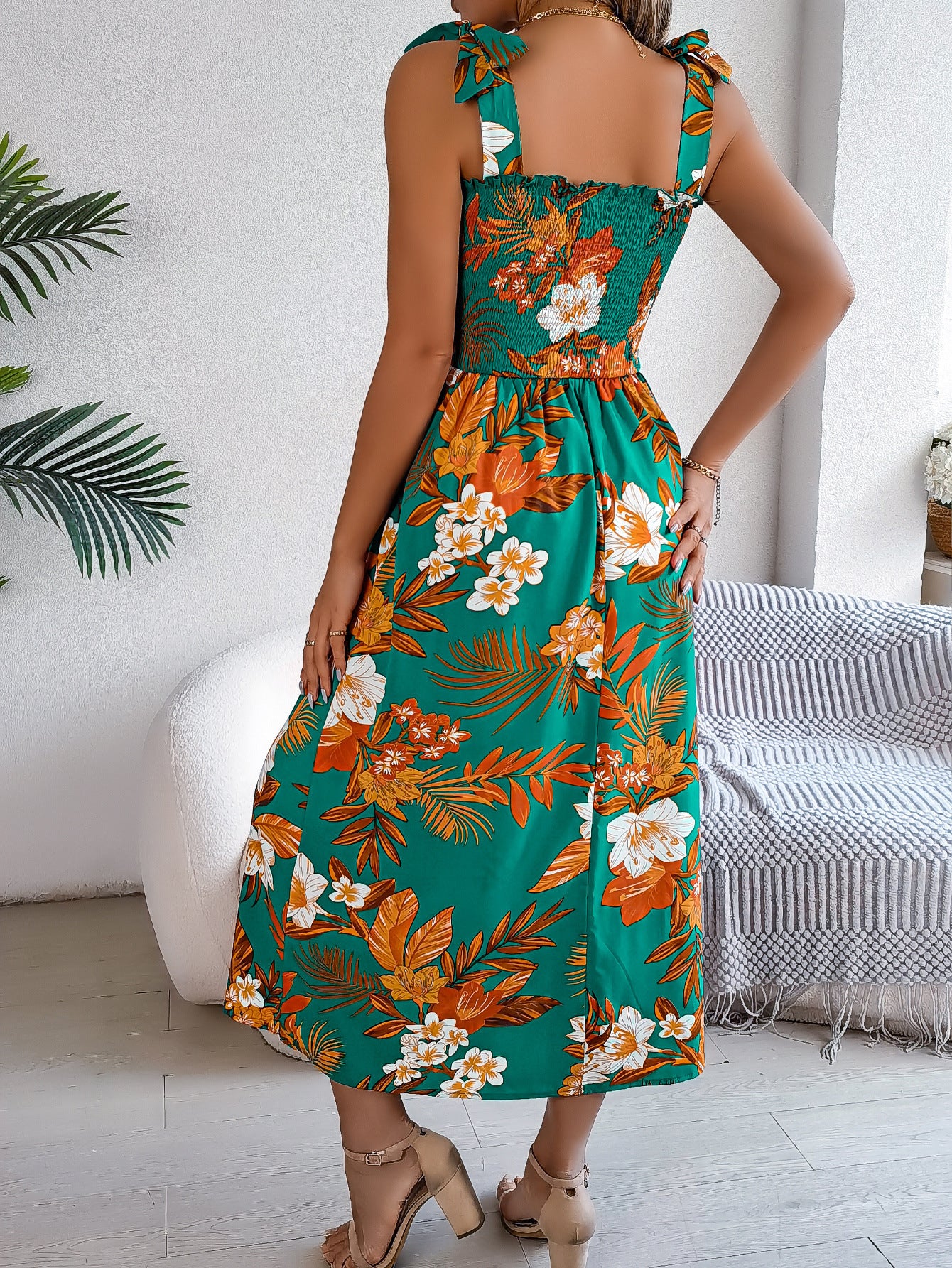 Loom & Soul™ Vestido Largo Corsé Floral – Vestido Playero sin Mangas de Cintura Alta para Mujer