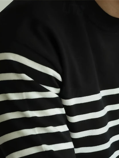 Suéter de punto a rayas para hombre – Jersey informal con cuello redondo estilo urbano