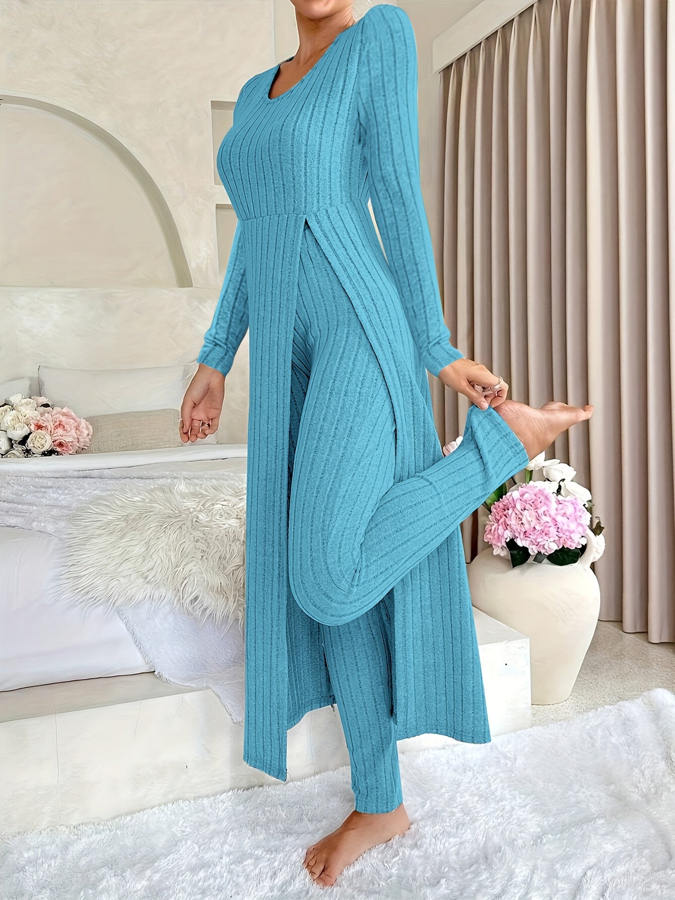 Ensemble deux pièces à carreaux – Haut à manches longues et pantalon assorti pour toutes les saisons