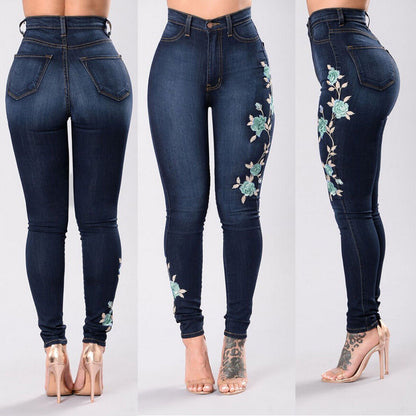 Loom & Soul Jeans vaqueros ajustados bordados para mujer – Pantalones de estilo urbano