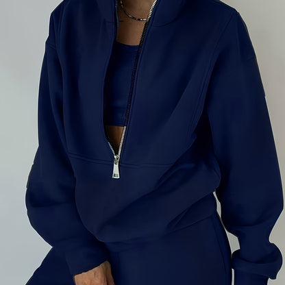 Conjunto polar para mujer de tallas grandes – Sudadera con cremallera y pantalón, atuendo urbano