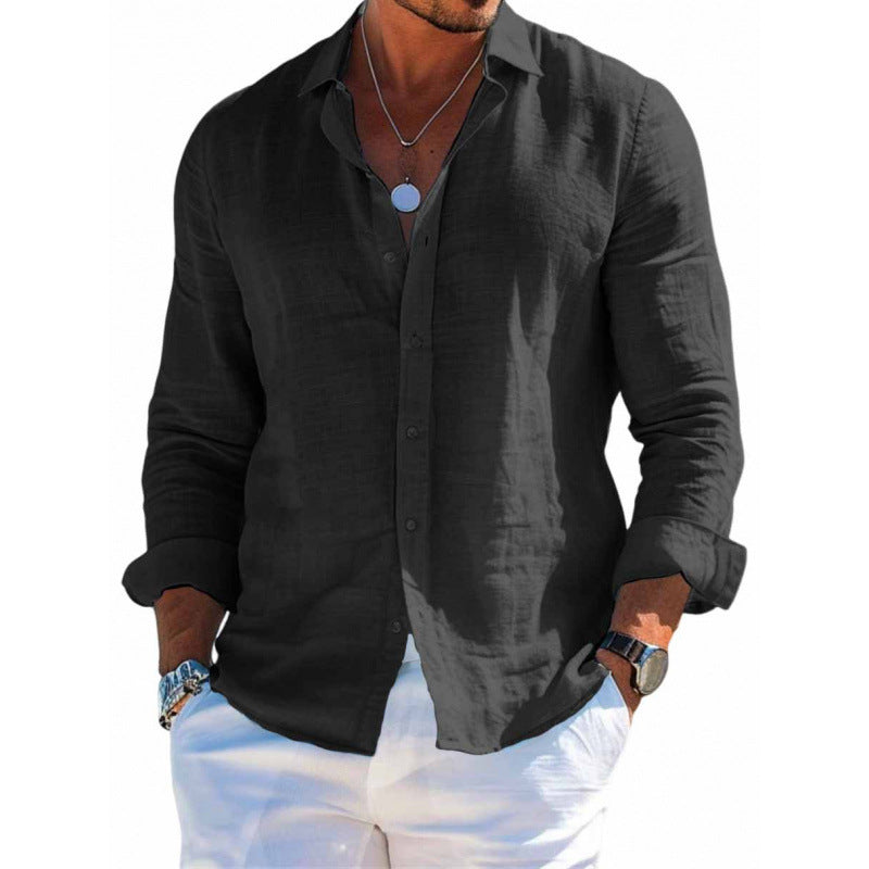 Camisa de manga larga con botones para hombre Loom & Soul™ – Top informal holgado de color liso con solapa