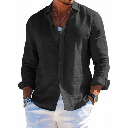 Camisa de manga larga con botones para hombre Loom & Soul™ – Top informal holgado de color liso con solapa