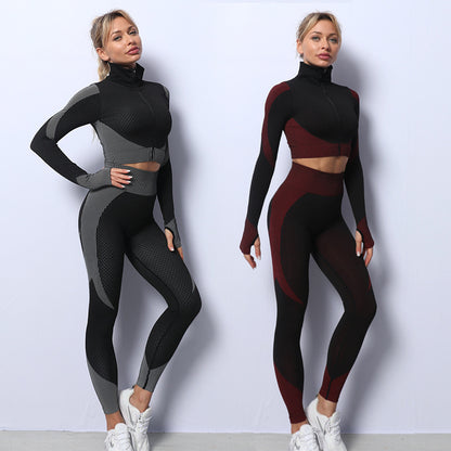 Conjunto de yoga sin costuras de 3 piezas Loom & Soul para mujer – Sujetador deportivo, top corto y leggings, conjunto de gimnasio de secado rápido