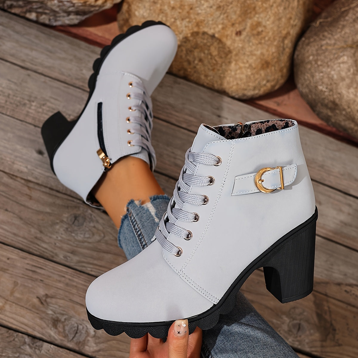 Women’s High Heel Ankle Boots – Block Heel Elegant Slip-On
