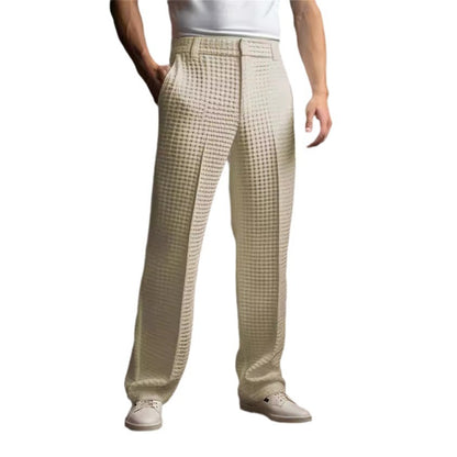 Pantalón de traje recto de gofre para hombre – Pantalones informales de negocios para toda temporada