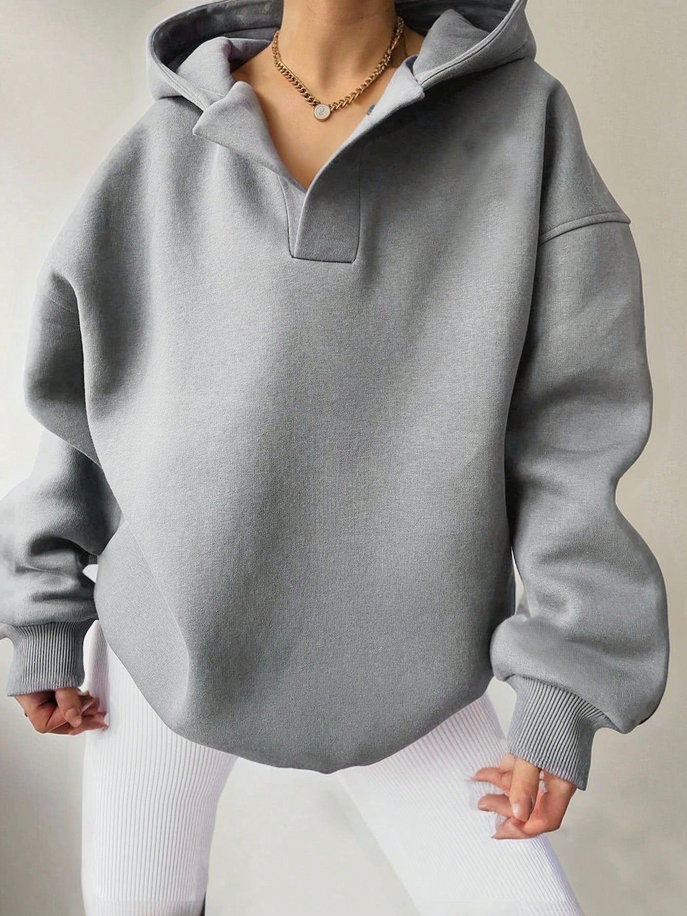 Sudadera con capucha de color liso para mujer – Sudadera holgada de manga larga