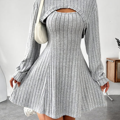Ensemble 2 pièces côtelé pour femme – Top court à capuche et robe moulante