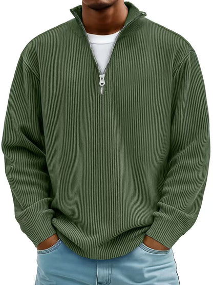 Men’s Corduroy Zip Stand Collar Sweatshirt – Casual Long Sleeve Top