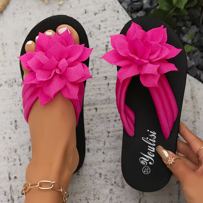 Women’s Wide Fit Floral Sandals – Flat Casual Flip Flops