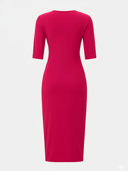 Vestido midi ajustado con cuello barco – Vestido elegante de manga corta con corte entallado