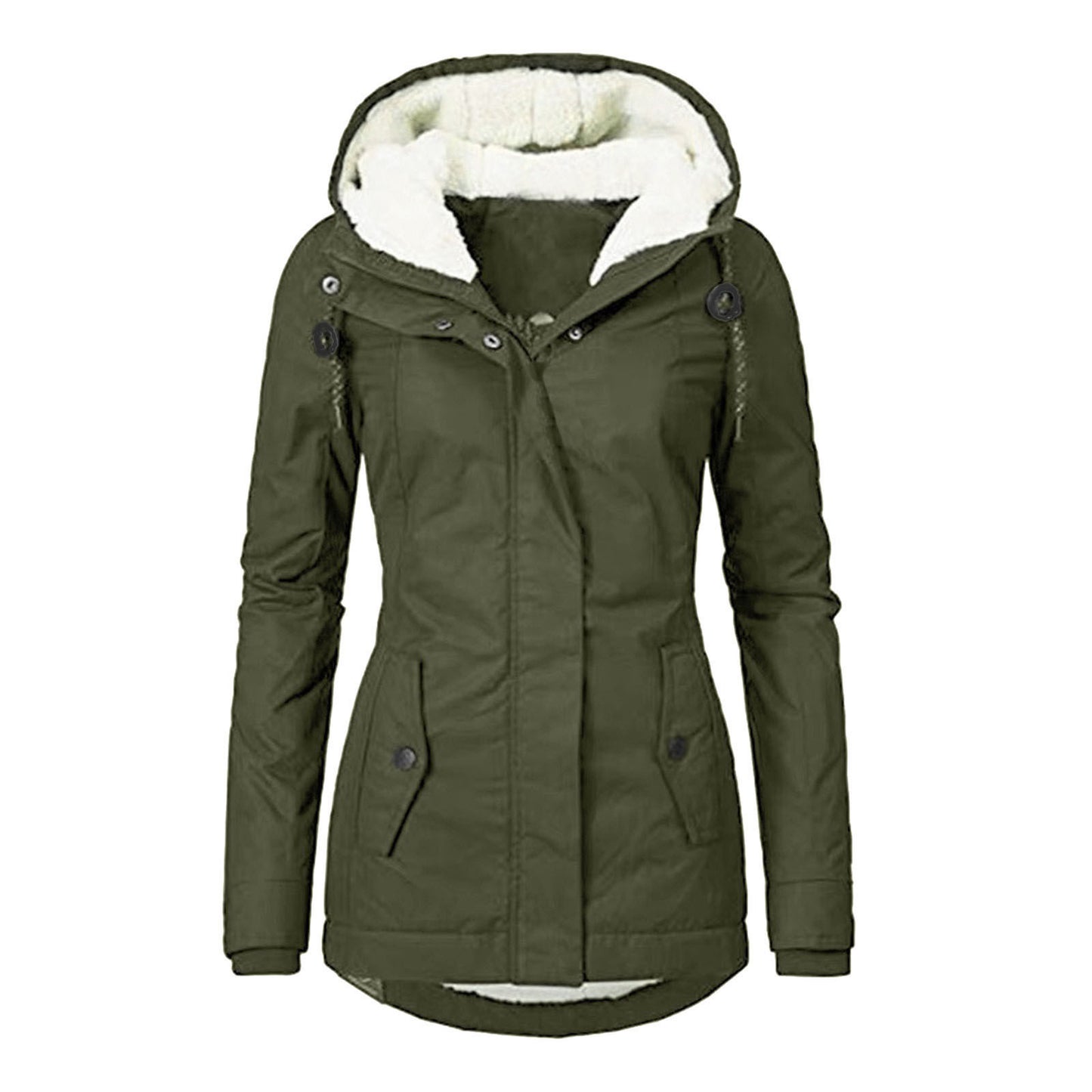 Chaqueta con capucha de vellón acogedor Loom & Soul™ – Abrigo de invierno cálido con cremallera para mujer, con bolsillos y forro de piel sintética