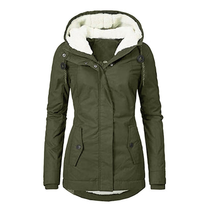 Chaqueta con capucha de vellón acogedor Loom & Soul™ – Abrigo de invierno cálido con cremallera para mujer, con bolsillos y forro de piel sintética