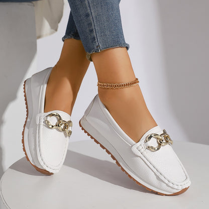 Women’s Chain Loafers – Suede Slip-On Comfort Flats