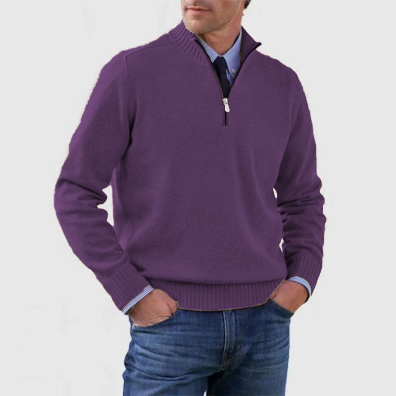 Suéter de cuello alto para hombre Loom & Soul™ – Jersey de punto de invierno ajustado con cremallera en el cuello