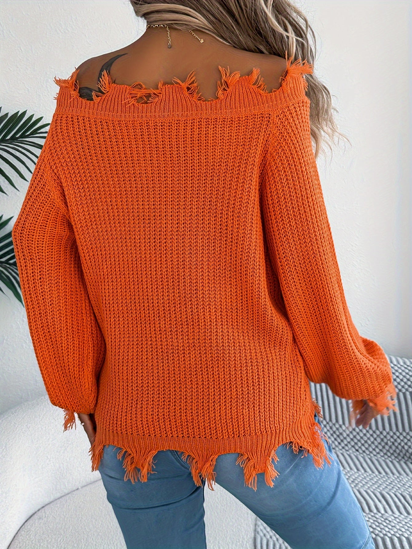Suéter de punto sin hombros para mujer – Sudadera de punto elegante para otoño/invierno