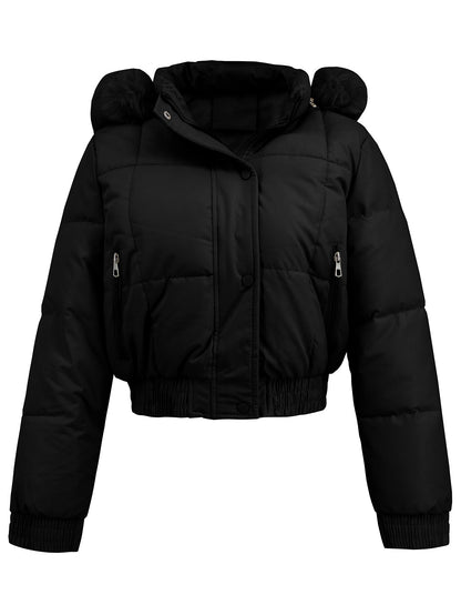 Loom & Soul™ Chaqueta de invierno acolchada de algodón para mujer – Elegante abrigo grueso y cálido en caqui, negro o blanco