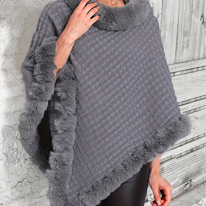 Cape en fausse fourrure pour femme – Vêtement d'extérieur d'hiver élégant à col en peluche