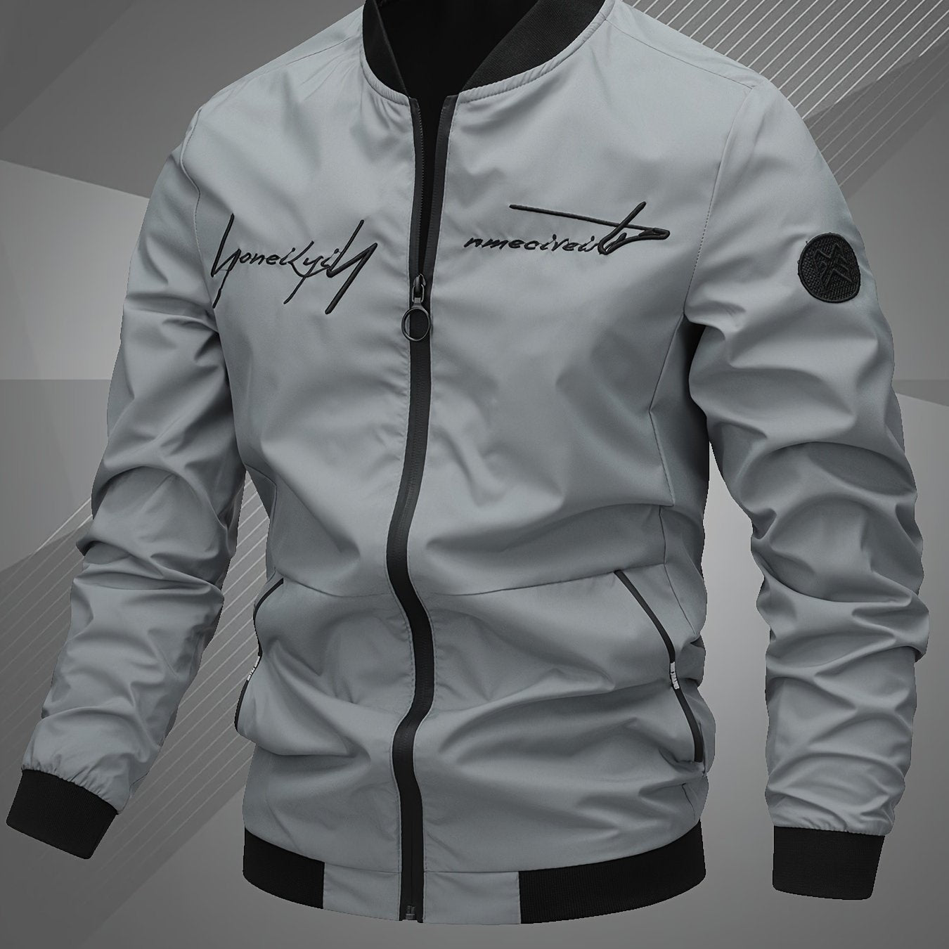 Men’s Letter Embroidered Bomber Jacket – Sporty Casual Streetwear