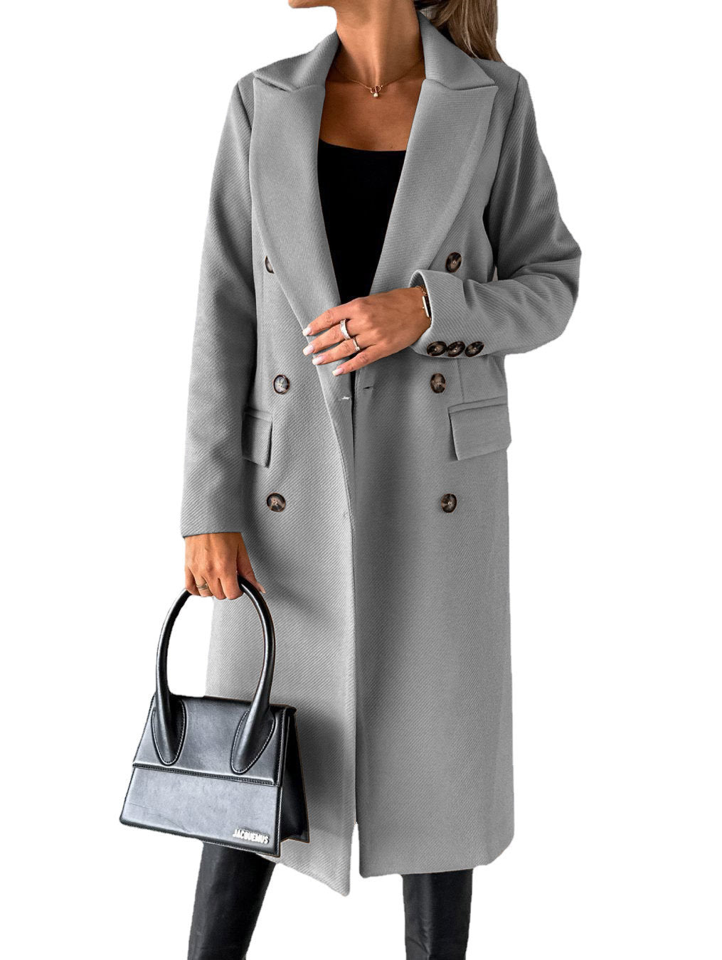 Abrigo de solapa cruzado Loom & Soul™ – Chaqueta larga de invierno ajustada para mujer para un estilo urbano sin esfuerzo