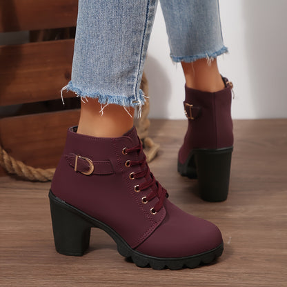 Women’s High Heel Ankle Boots – Block Heel Elegant Slip-On