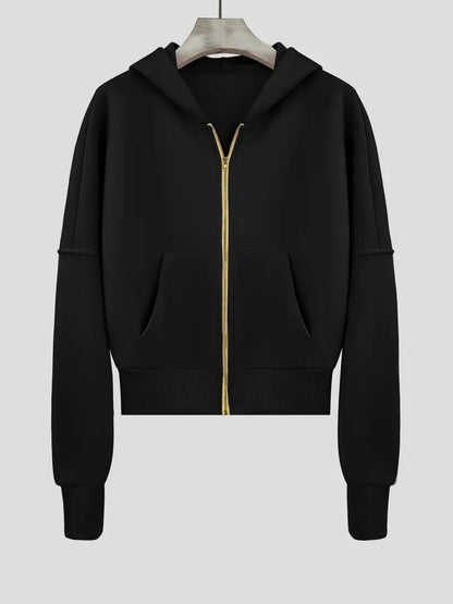 Chaqueta con capucha esencial de Loom & Soul 2025 para mujer – Abrigo informal con cremallera para otoño e invierno | Prenda de abrigo cálida para uso diario