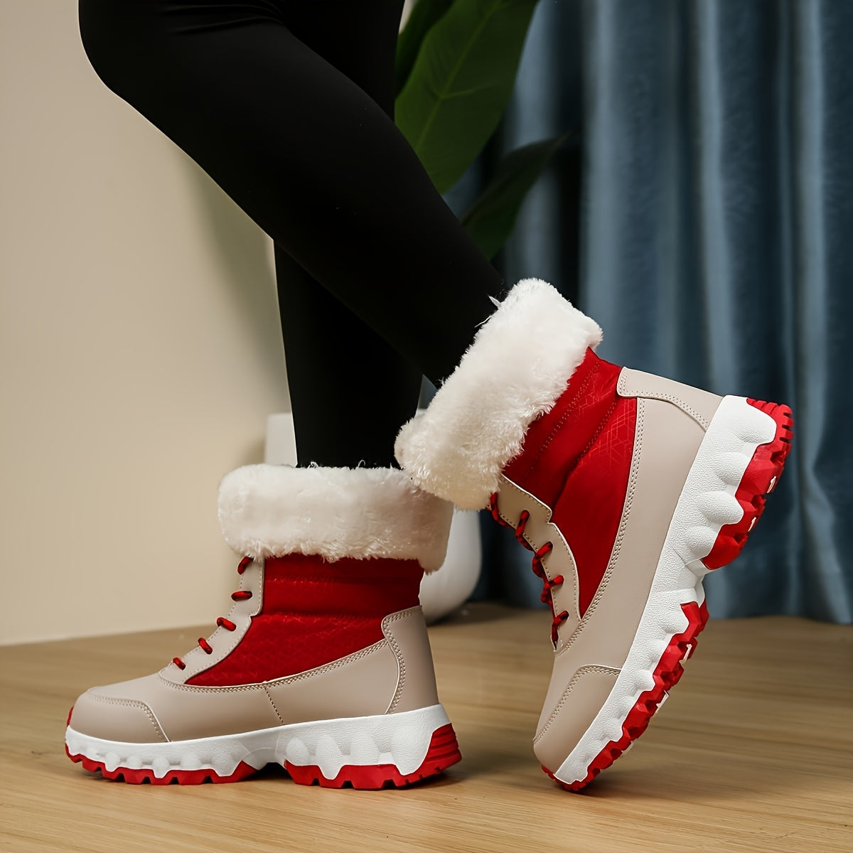 Botas de nieve cálidas antideslizantes para mujer – Zapatillas deportivas informales forradas de felpa para invierno