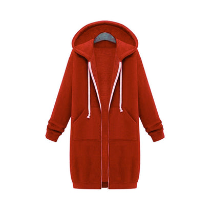 Chaqueta polar con capucha para mujer Loom & Soul – Abrigo largo con cremallera y forro suave, ropa de abrigo casual y cálida