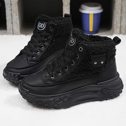 Botas de nieve forradas de felpa para mujer - Zapatos de invierno antideslizantes con suela de PVC