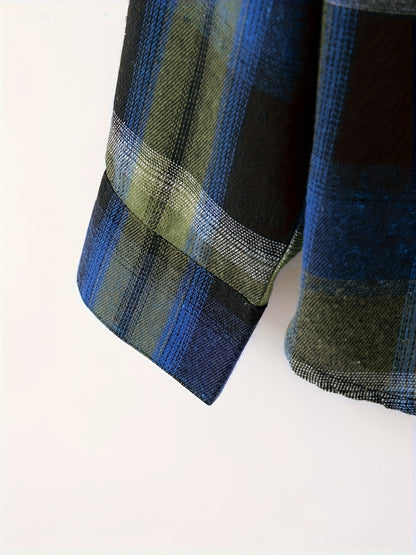 Camisa a cuadros verdes y azules para hombre – Camisa informal a cuadros con botones