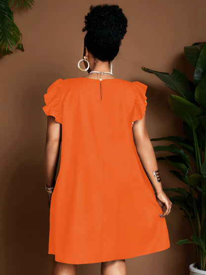 Vestido de verano con volantes en las mangas y estampado floral – Elegante vestido de verano hasta la rodilla