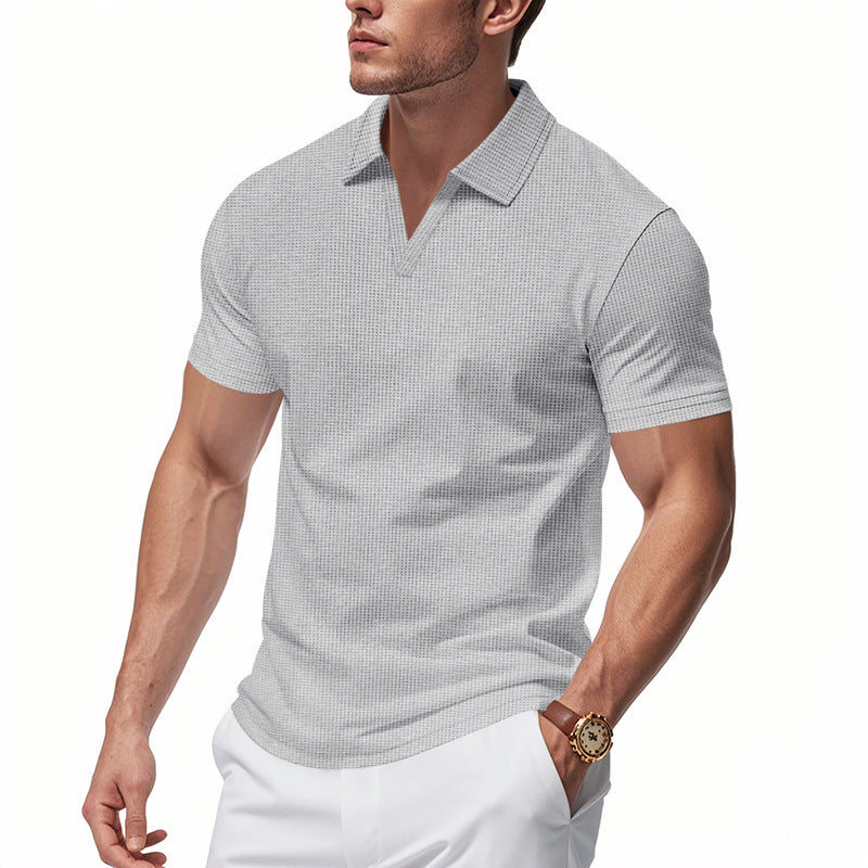 Polo de punto waffle para hombre – Casual de verano con cuello de pico y manga corta