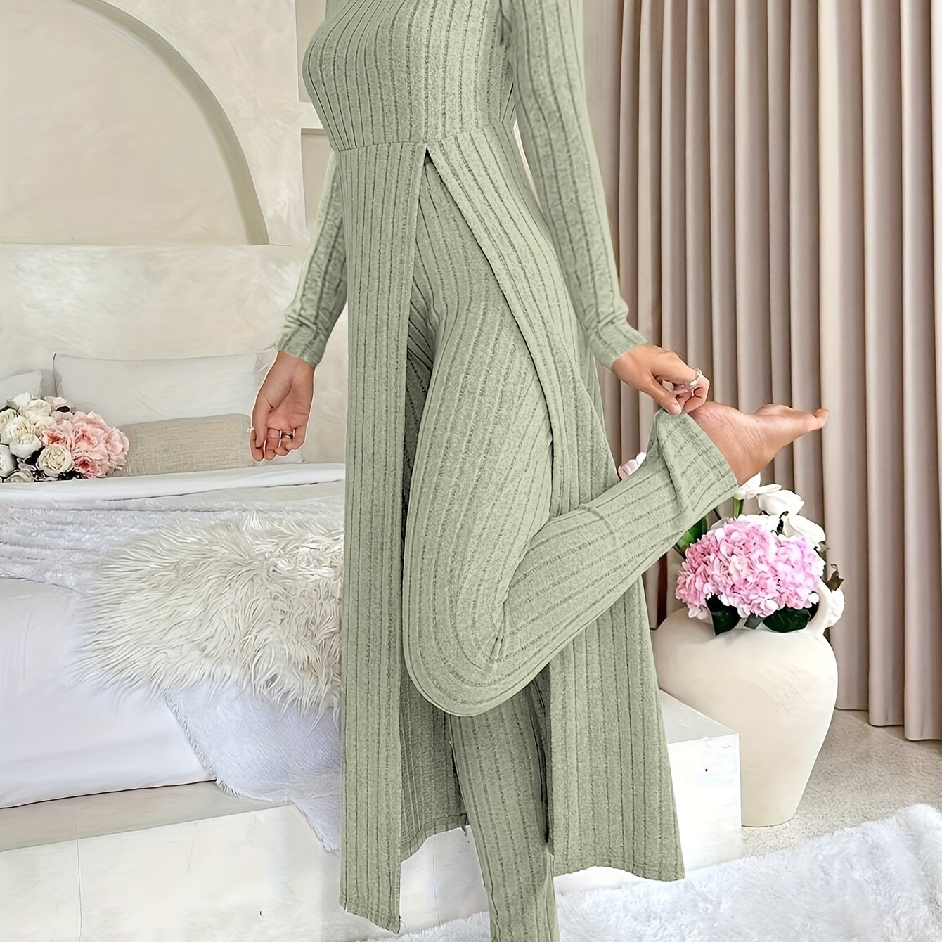 Ensemble deux pièces à carreaux – Haut à manches longues et pantalon assorti pour toutes les saisons